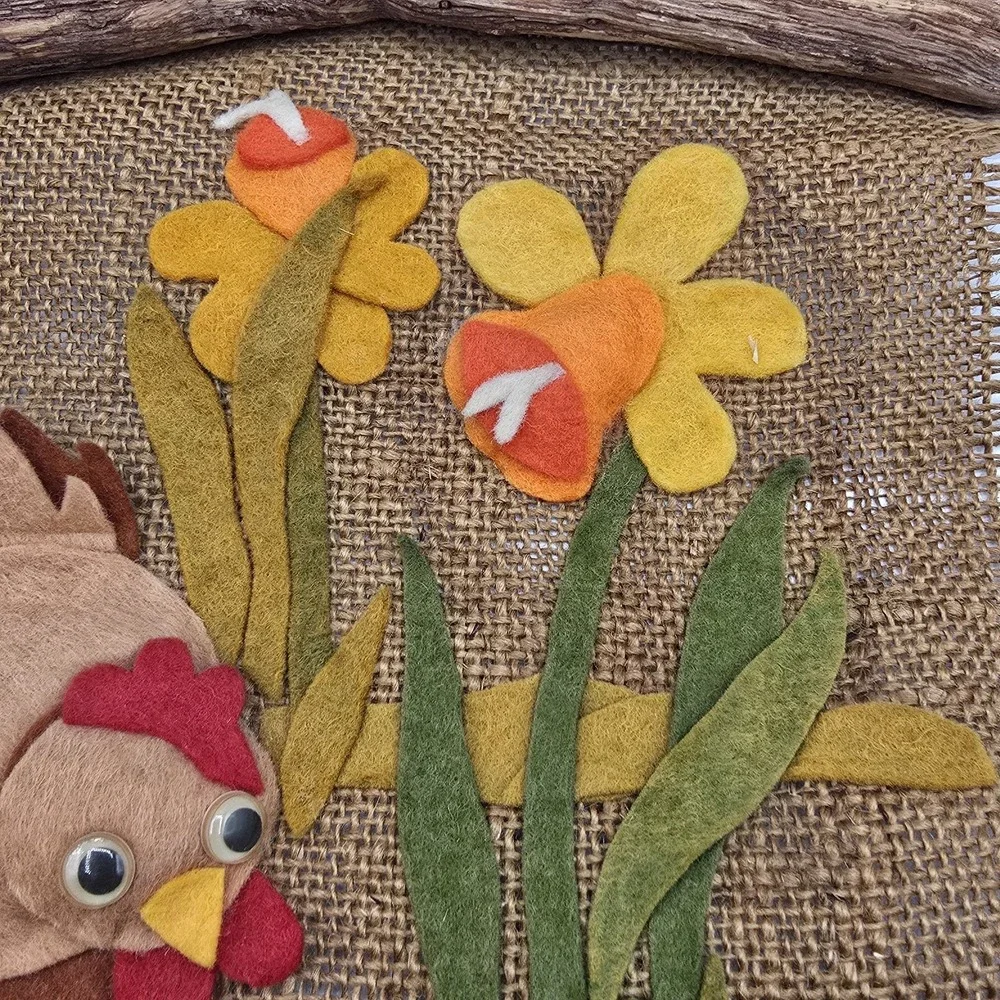 Burlap Chicken Chicks Wall Decor Hanging Farmhouse Country Cottagecore Vtg